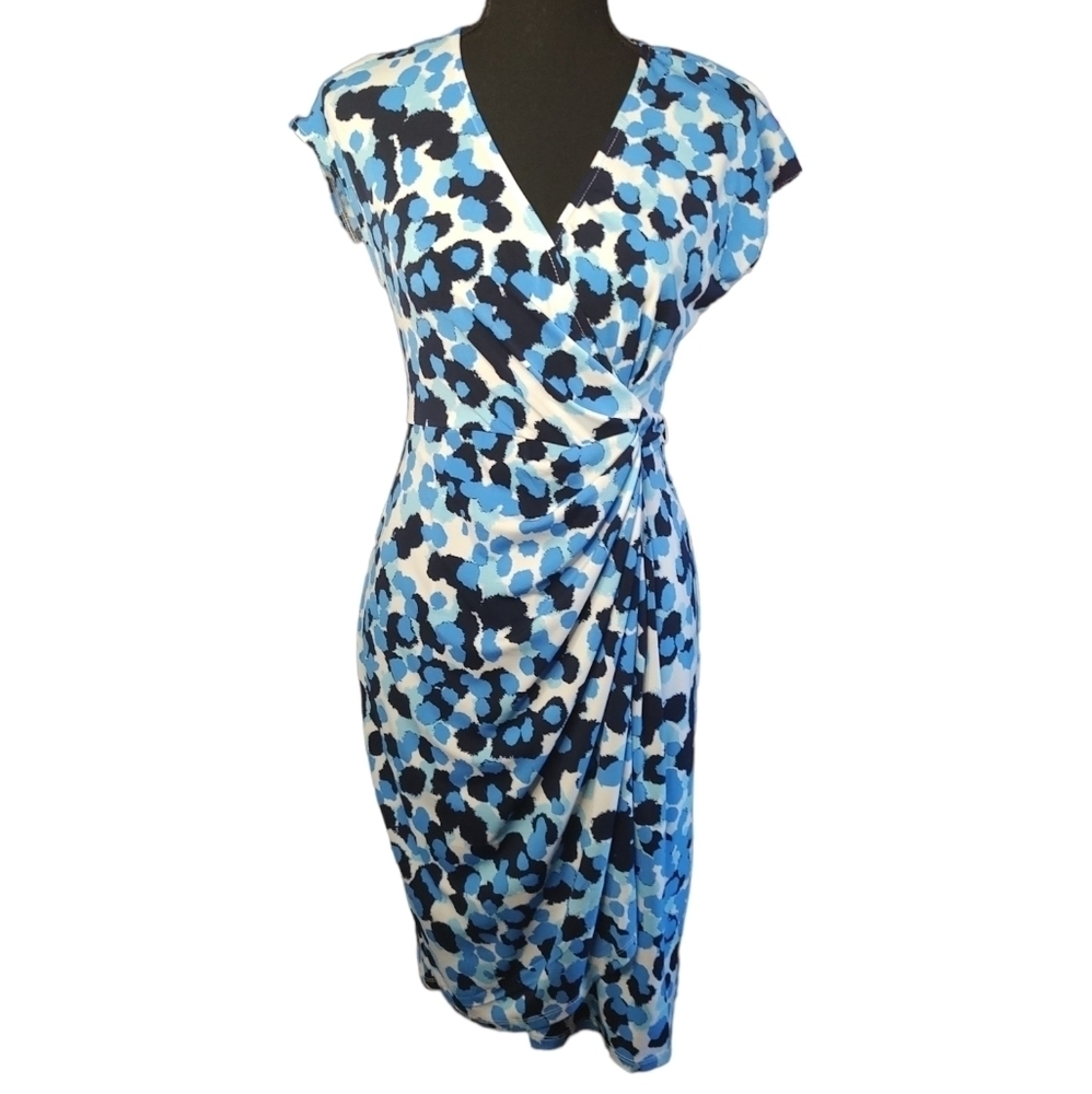 Maggy London Sleeveless Wrap Dress in Shades of Blue & White Sz.4 NWT